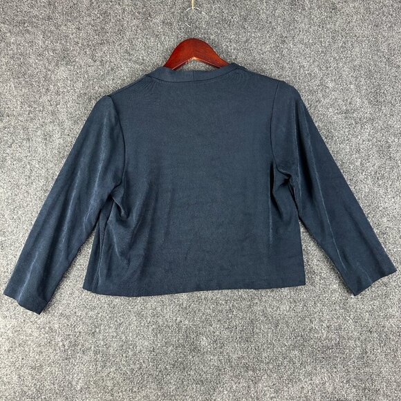 Chicos Cardigan Womens Small Navy Blue Stretch Knit Open Crop Short - Picture 6 of 7